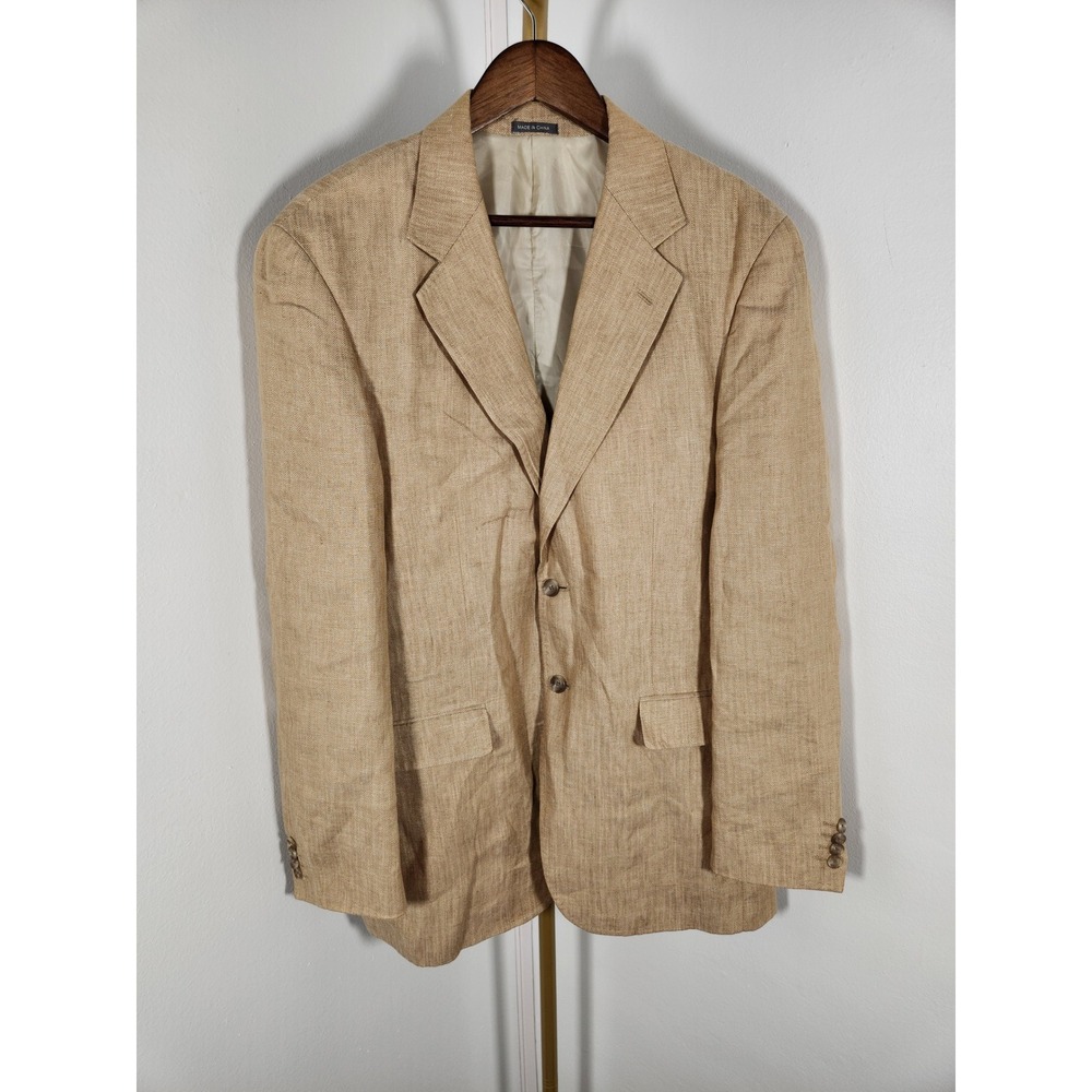 Marconi Beige 100% Linen Textured Two Button Mens Blazer Size 40R 40 Regular